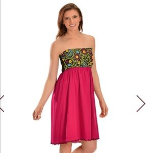 Cinco Ranch beautifully embroidered Strapless Pink Floral Dress